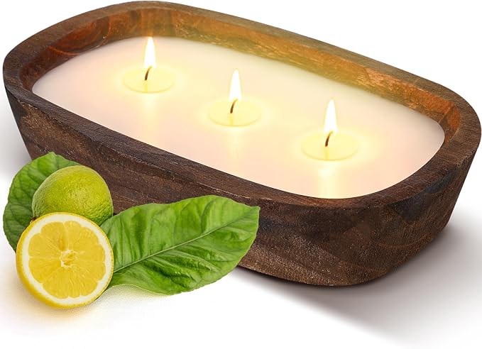 Threlaco 1 Pack 10 Inch Wood Dough Bowl Candles Home Rustic Dough Bowl Soy by Threlaco