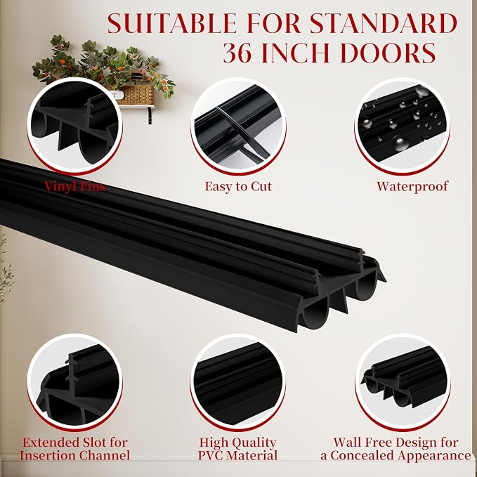 2 Pcs 36" Black Double Bubble Kerf Door Sweep | 1-3/4" Wide Weatherstrip Seal - Image 3