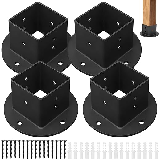 4 Pcs 2x2 in Black Metal Square Post Floor Mount Brackets - Image 6