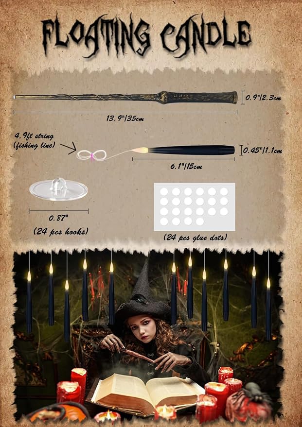 GenSwin Flameless Floating Candles Wand Halloween Decorations Black 22pcs | 6H - Image 2