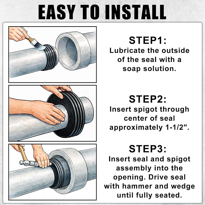4 Pack 2'' to 1.5'' Cast Iron Hub to PVC Adapter Sewer Pipe Repair Kit Flexible - Image 5