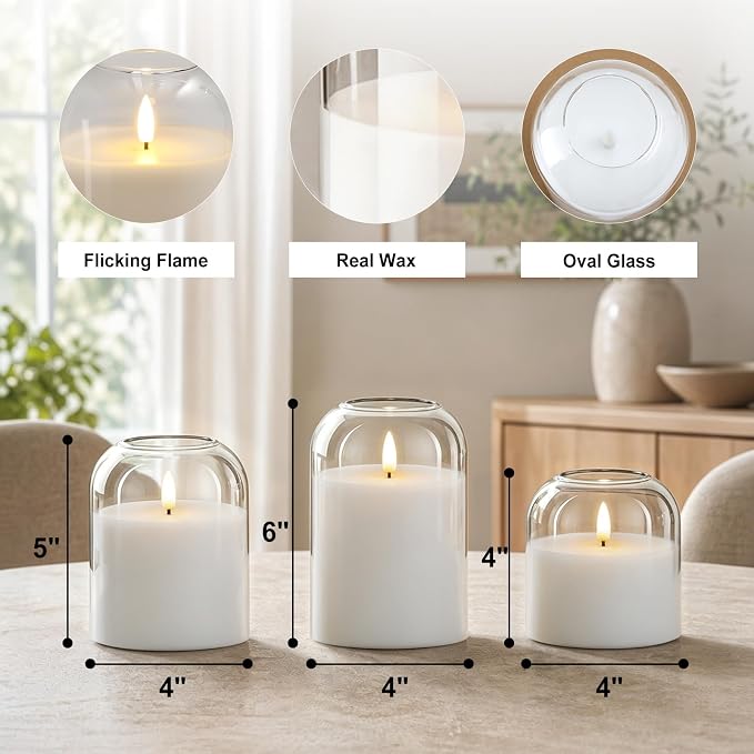 Classic White Glass Flameless Candle, LED Pillar Candles Battery Operated | - Image 5