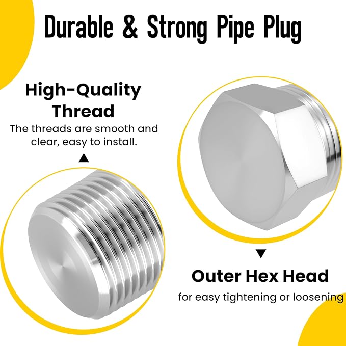 Outer Hex Head Thread Pipe Plug Fitting, HONSNKS 2PCS 1/2" NPT Male 304 - Image 6