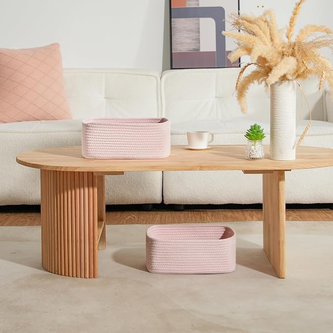 3 Pack Small Storage Baskets for Organizing, 11.8×7.8×5.1", Mixed Pink | Woven - Image 9
