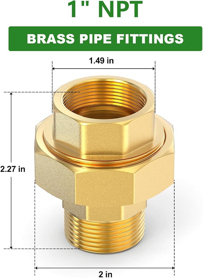 2PCS Brass Union，1" NPT Male x 1" NPT Female Brass Pipe Fitting - Image 2