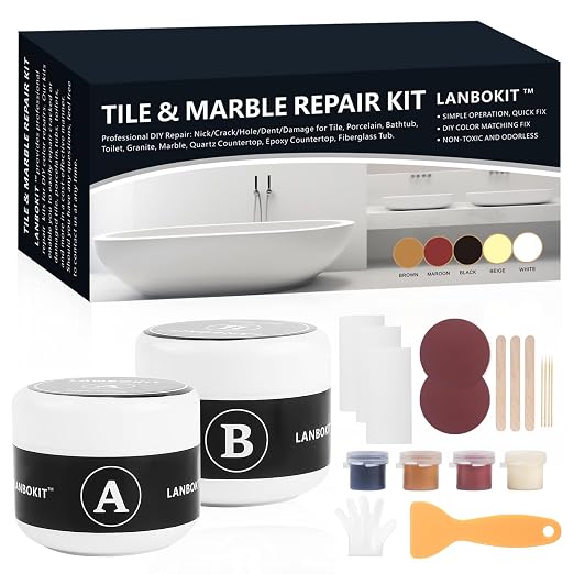 LANBOKIT Tile, Granite and Marble Repair Kit, 3.7 OZ Tub and Fiberglass Shower by LANBOKIT