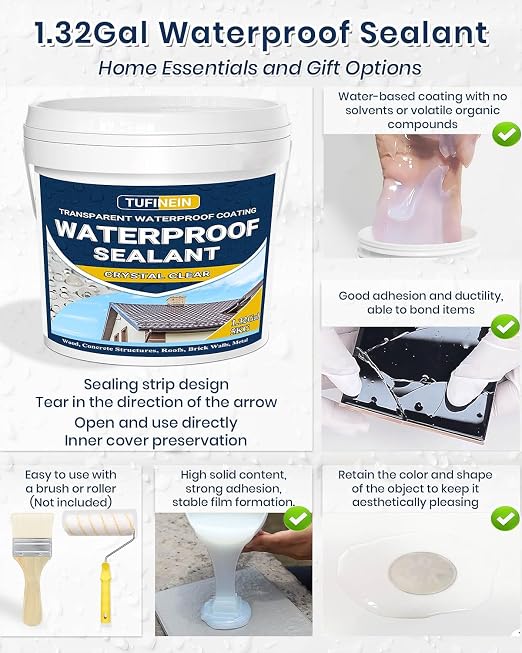 Transparent Waterproof Coating, TUFINEIN 1.32 Gallon Invisible Waterproof Agent - Image 6