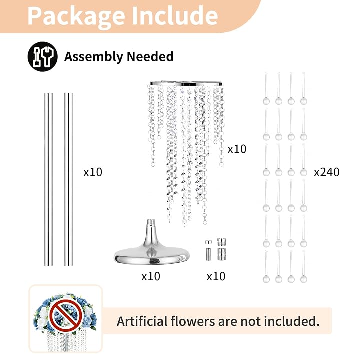 NUPTIO Tall Silver Centerpiece for Table, for Flowers Arrangement, Anniversary - Image 4