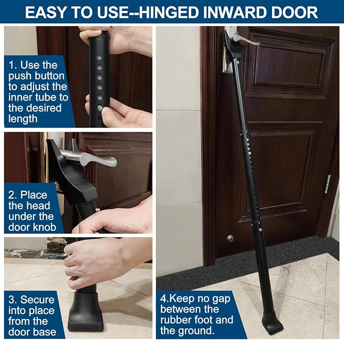 Rerishom 2 Pack Door Security Bar, Heavy Duty Door Stopper Jammer | Locking - Image 6