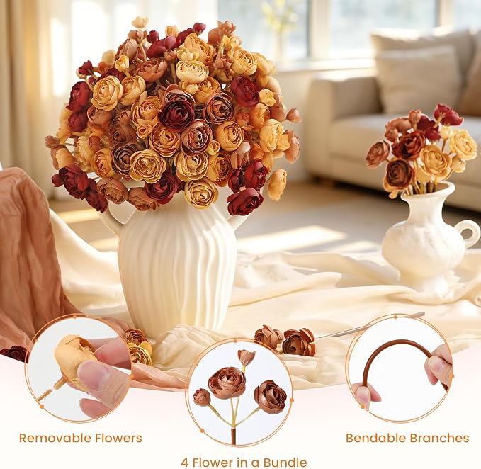 Alupssuc 30Pcs Ranunculus Artificial Flowers Fall Faux Silk Mini Ranunculus | - Image 4