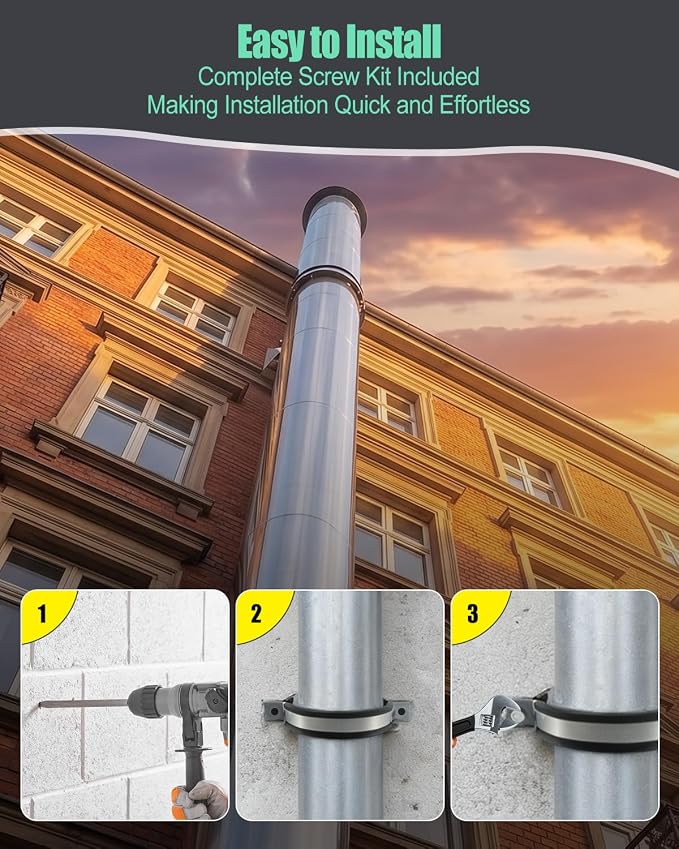 2 Pcs 4-1/4 Inch Rigid Split Ring Pipe Hanger Adjustable Wall Strap | Stainless - Image 5