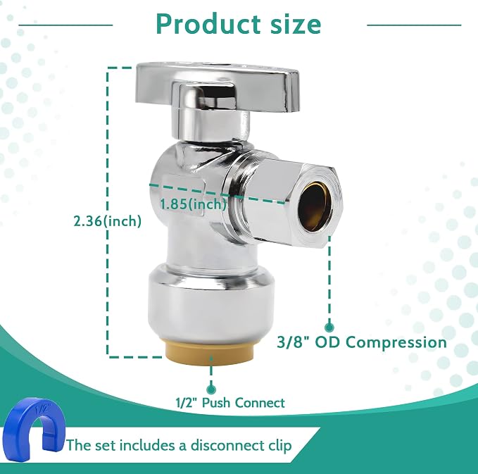 Angle Stop Valve 5 Pack, 1/2" Ptc X 3/8" Compression Water Shut Off Valve - Image 2