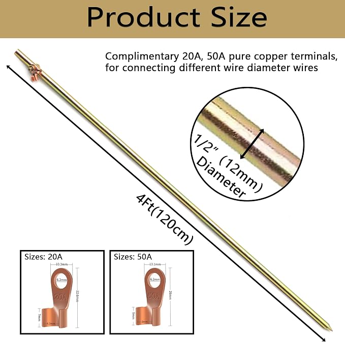 1pcs Grounding Rod, Diameter 1/2 inch Length 4ft Electrical Grounding bar - Image 2