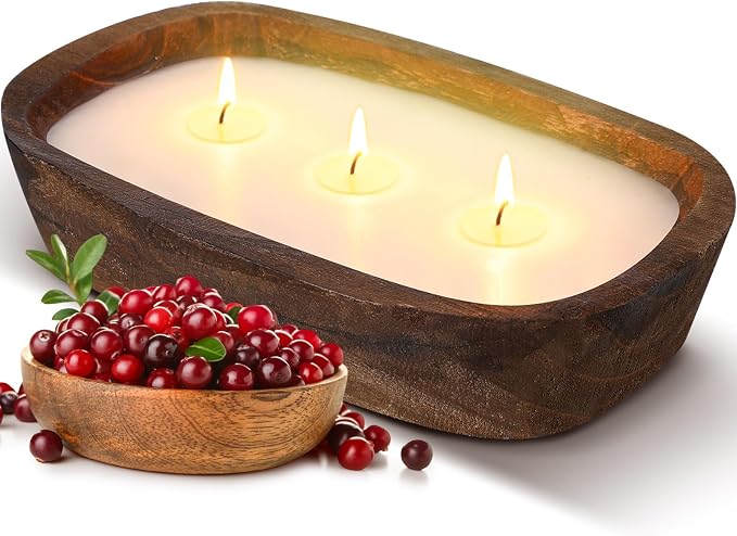 Threlaco 1 Pack 10 Inch Wood Dough Bowl Candles Home Rustic Dough Bowl Soy by Threlaco