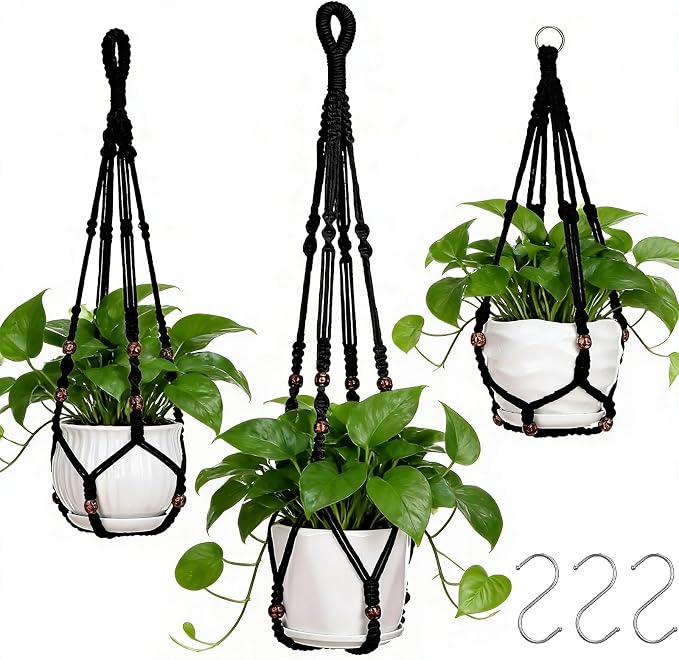 YIBOT Black Macrame Plant Hanger Indoor Hanging Planter Basket | Hanging Plant by YIBOT
