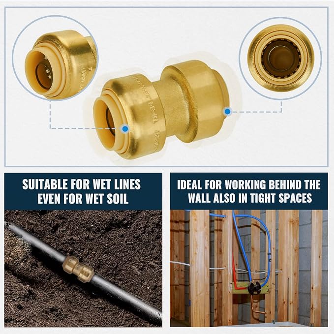 20-Pack Push Coupling Plumbing Fittings Set, Brass | 10 Each 1/2" & 3/4" - Image 7