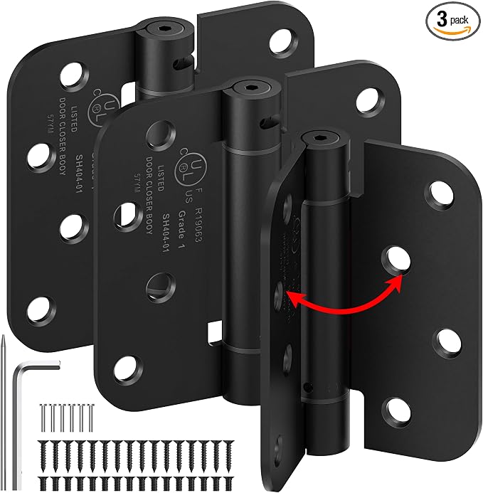 3-Pack 4 Inch Self Closing Door Hinges, 5/8" Radius Corners, Adjustable Tension by ISOKER