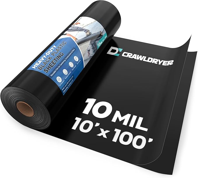 Black Plastic Sheeting, 10 Mil 10' x 100', Crawl Space Vapor Barrier, Vapor by CrawlSpaceEncapsulation