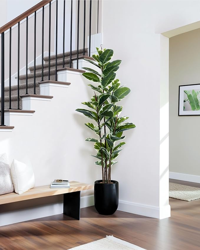 FLOWORLD Artificial Rubber Tree Plant 6ft Tall Faux Ficus Tree Potted Fake - Image 7