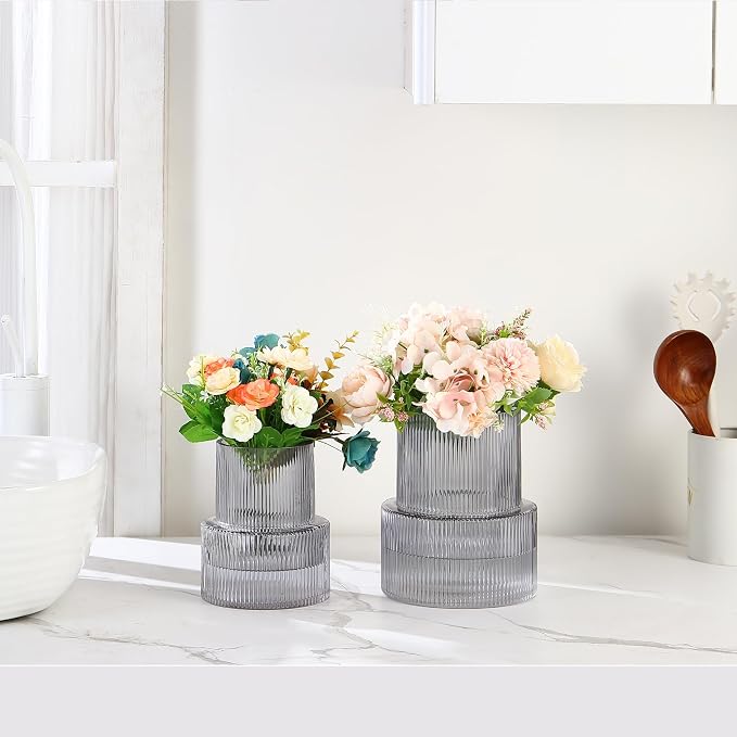 Ribbed Glass Vases for Bouquet, Modern Vase for Living Room, Coffe Table - Image 3