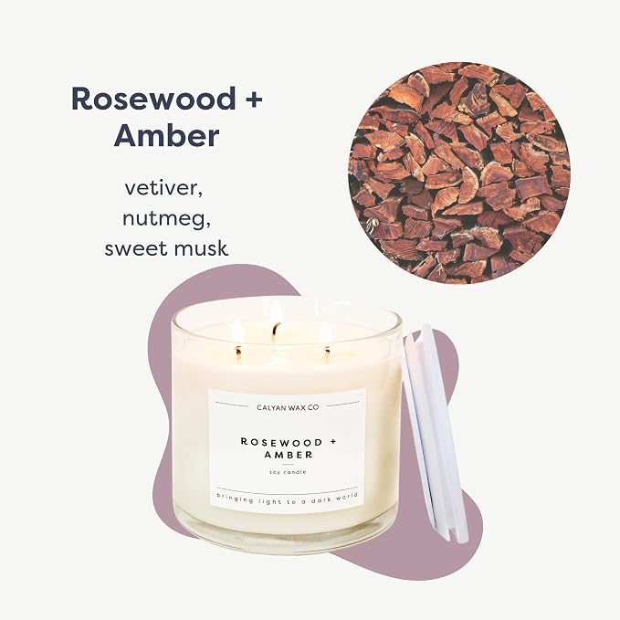 Rosewood & Amber 3 Wick Scented Candle - Image 2