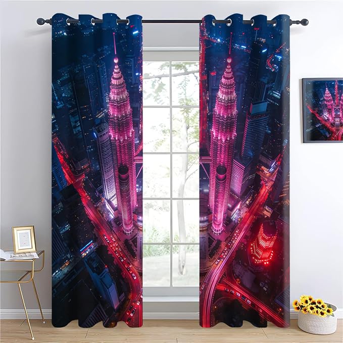 Night View of the Twin Towers Curtains 2 Panels - Image 3