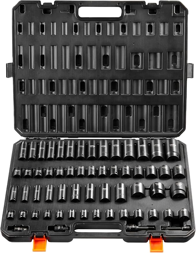 VEVOR Impact Socket Set 3/8" & 1/2" Socket Set 59PCS SAE 5/16" to 1-1/4" and by VEVOR