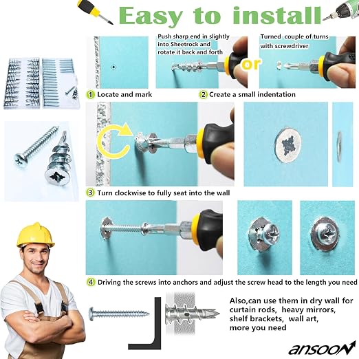 50Pcs Metal Self Drilling Drywall Anchors Heavy Duty - Image 4