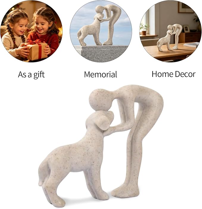 Abstract Person and Dog Head-to-Head Figurine Sandstone | abstract sculpture - Image 4