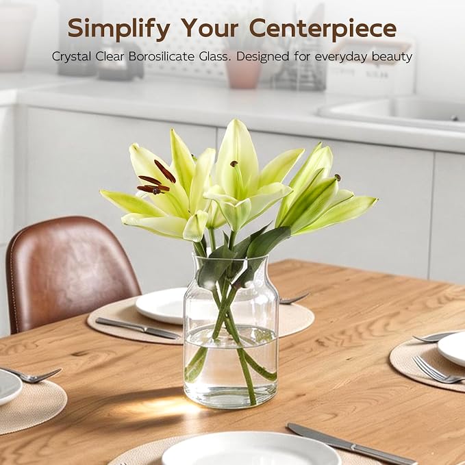Clear Glass Vase, Large Flower Vase, 9-inch Glass Flower Vase - Image 5