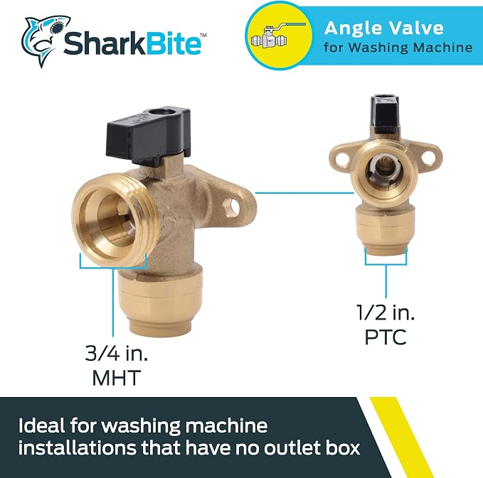 SharkBite 1/2 Inch x 3/4 Inch MHT Washing Machine Angle Valve, Push To Connect - Image 2