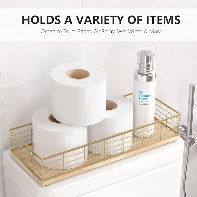 Toilet Paper Storage Basket, Narrow Bathroom Countertop Organizer, Iron Metal - Image 2
