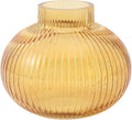 Amber Glass Vase for Tulips, Ribbed Glass Vase for Flowers, Round Flower Vases by YANWE