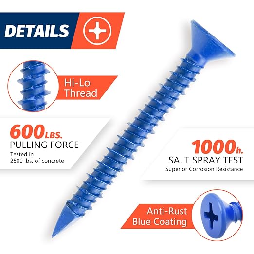 1/4" x 2-1/4" Concrete Screw Anchor, Cement or Stucco - Image 3