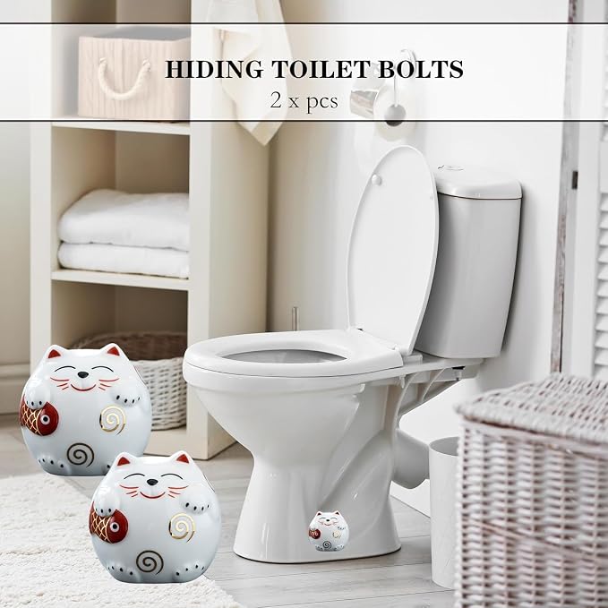 WANSHUNLMI Ceramic Cat Toilet Floor Bolt Covers, Decorative Toilet Bolt Caps - Image 3