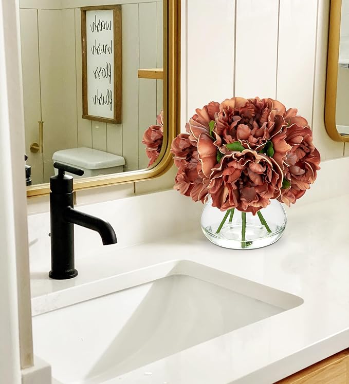 Hollyone Coffee Peonies with Vase Fall Flowers Artificial - Image 3