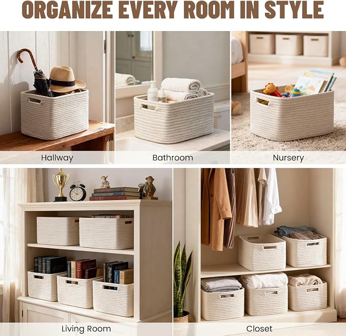 5 Pack Woven Storage Baskets, Decorative Storage Bins - Image 4
