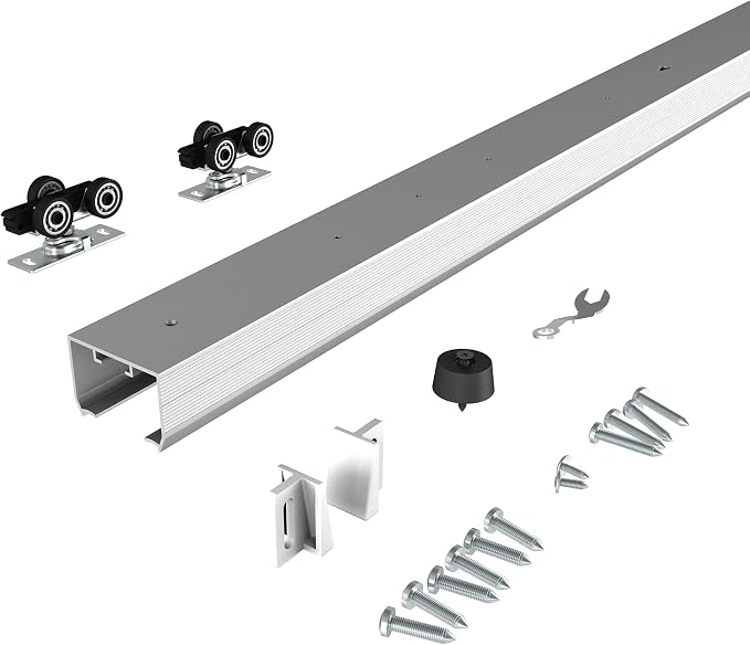 JUBEST 4FT Commercial Grade Pocket Door Hardware and Track Set, Sliding Door by JUBEST
