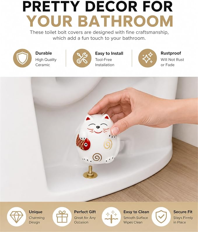 WANSHUNLMI Ceramic Cat Toilet Floor Bolt Covers, Decorative Toilet Bolt Caps - Image 2