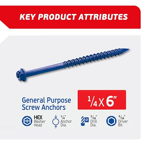 1/4 x 6 Hex Head Blue Concrete Screw Anchors - Image 2