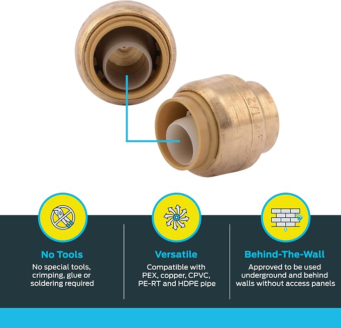 SharkBite 1/2 Inch Push Cap, Push to Connect Brass Plumbing Fitting, PEX Pipe - Image 3