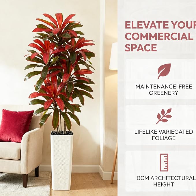 Artificial Dracaena Tree: 7FT Fake Plants Silk Faux Trees（White Pot） | - Image 5