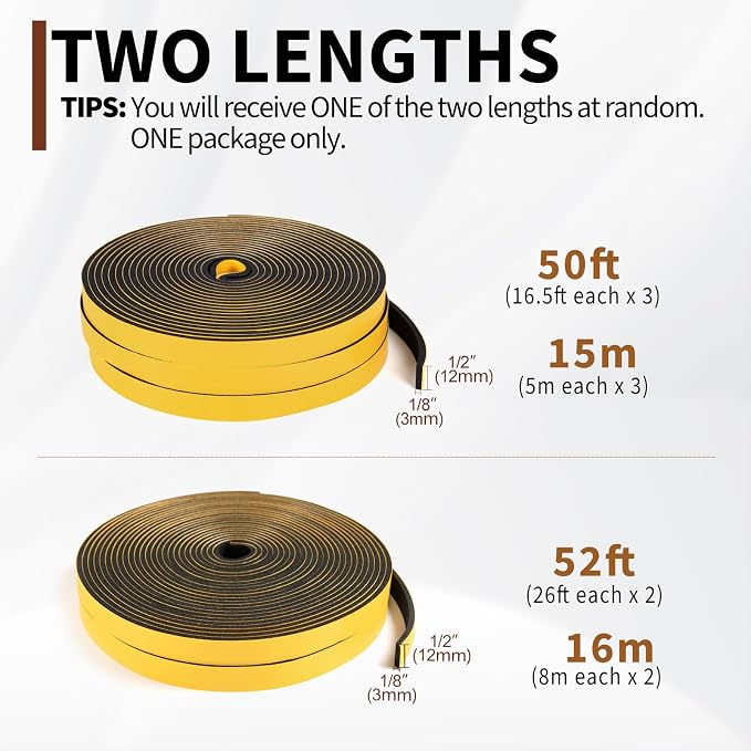 Yotache Foam Weather Stripping Seal Tape 1/2" W X 1/8" T, 50 Ft | - Image 4