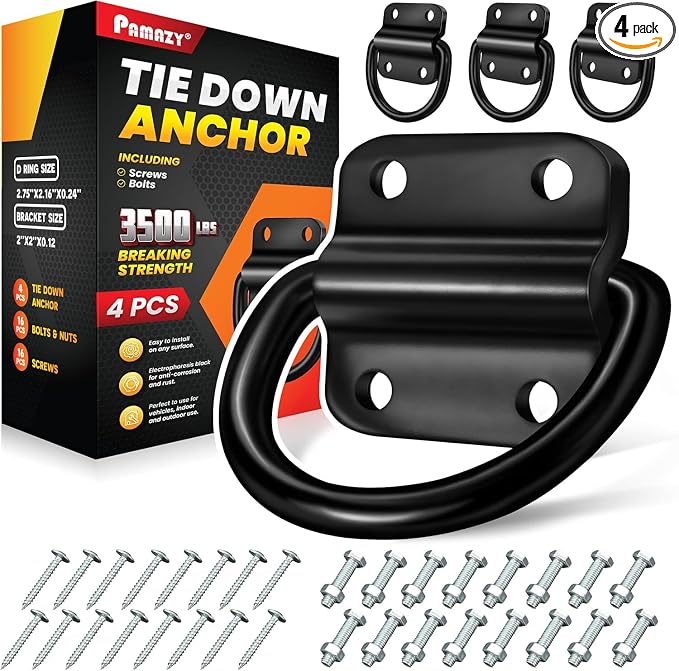 PAMAZY 4PCS 3500lbs Heavy-Duty Steel D-Rings Tie-Down Anchors Ultra-Durable | by Pamazy
