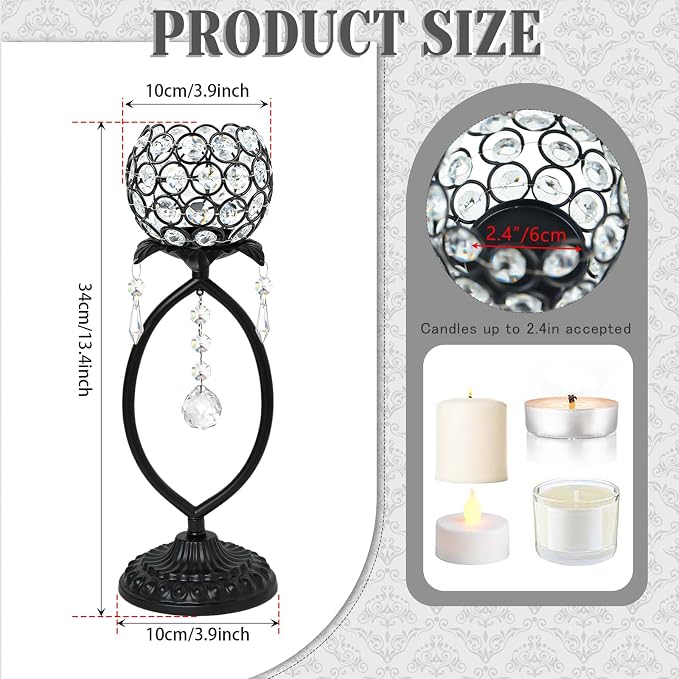 2 Pcs Elegant Metal Crystal Tea Light Candle Holders - Image 2