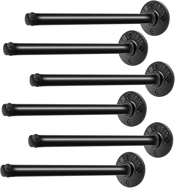 Pipe Shelf Brackets 8 Inch, Industrial Black Metal Wall Pipe Floating Shelf by Qualward