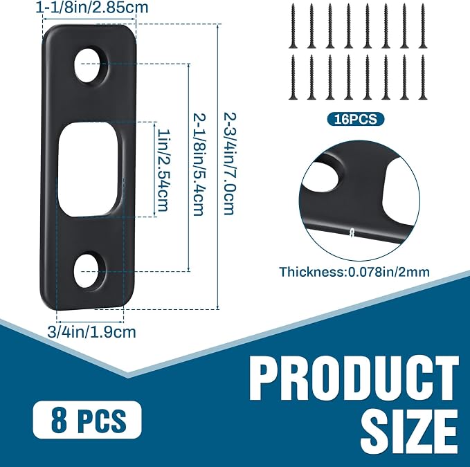 Blulu 8 Pcs 1-1/8" x 2-3/4" Door Deadbolt Strike Plate - Image 2