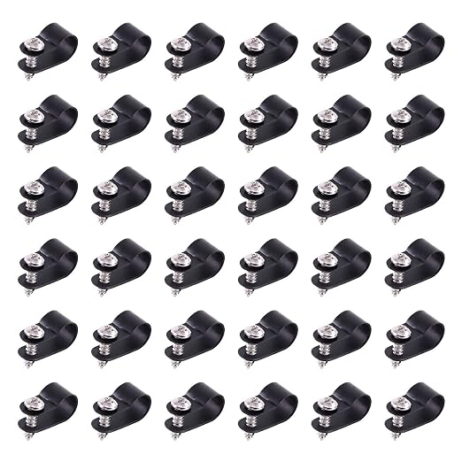 Swpeet 60 Pack Black 3/8 Inch Nylon Plastic R-Type Cable Clips Clamp Kit by Swpeet