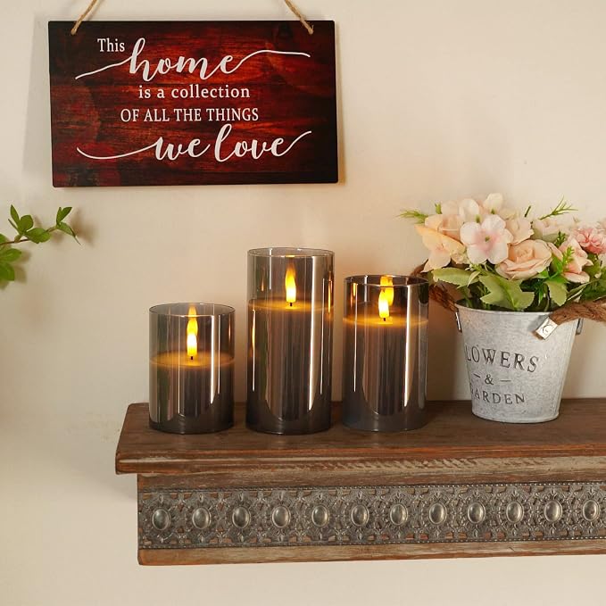 Homemory Grey Glass Flameless Candles, Real Wax, Remote Timer, 3 Pack | - Image 7