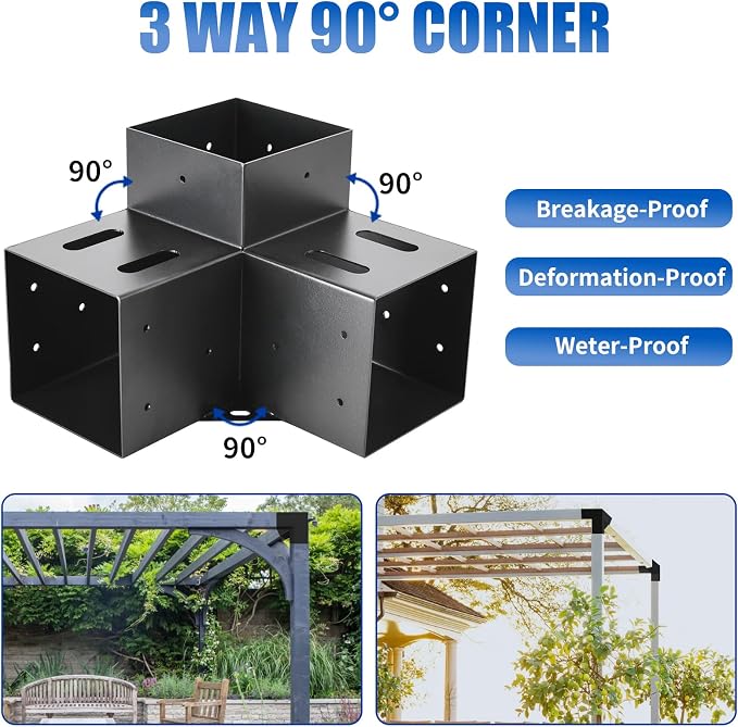 4 Pcs 4"x 4" Pergola Brackets Post | 3 Way 90° Right Angle Corner Bracket|DIY - Image 4